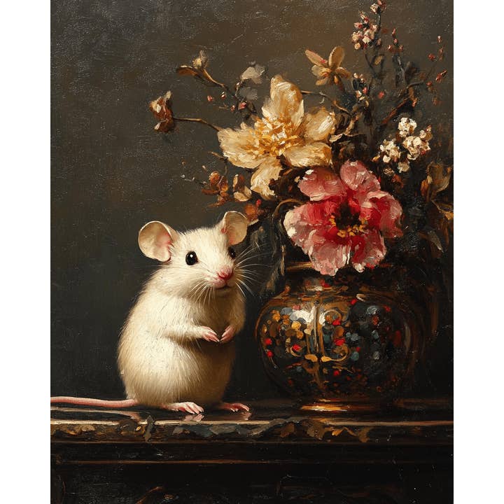 Mowbi – wholesale Konsttryck – Vintage Vit Mus - Djur Stilleben Väggkonsttryck – 8″x10″ Konstverk för 11″x14″ Ram