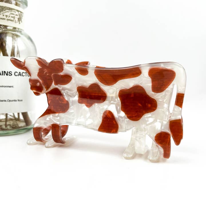 Creative Brown Cow Printed Animal Hair Claw Clip for wholesale on Faire2