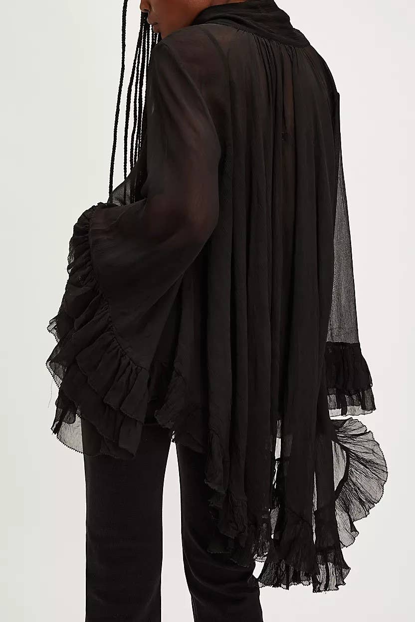 Rosa Clothing - Wholesale Blouse - Women's - billowy ruffle sheer top flowy Full Sleeve Frill Top9