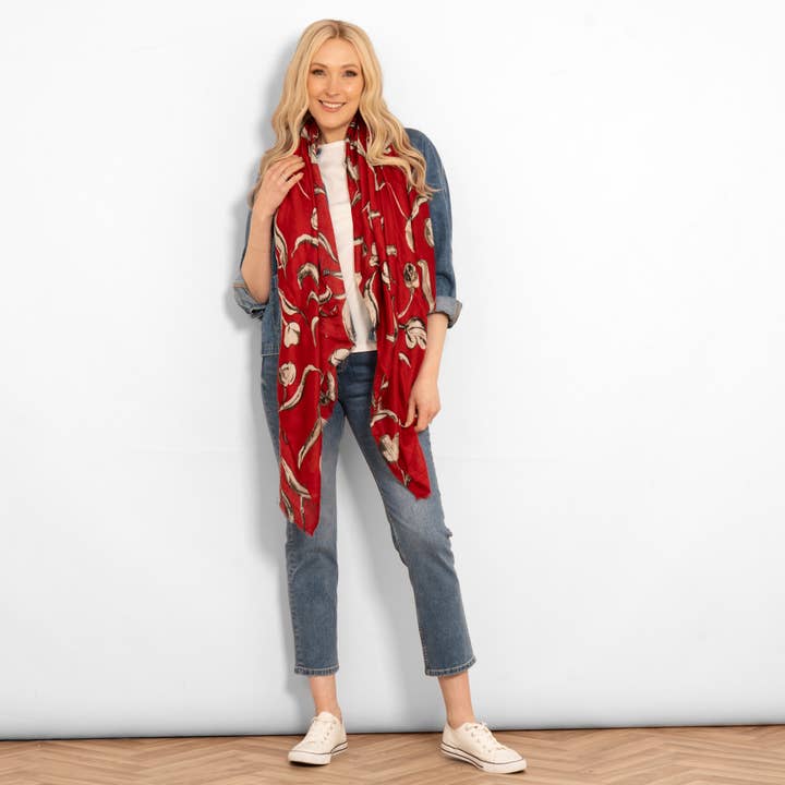 Sarta Accessories - Wholesale Scarf - Women's - Ashley Lightweight Scarf - Red, Large Floral