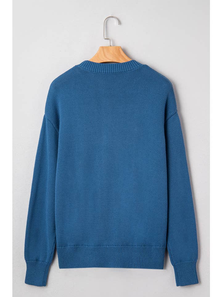 Dusk Blue Western Howdy Embroidered Crewneck Sweater for wholesale on Faire1