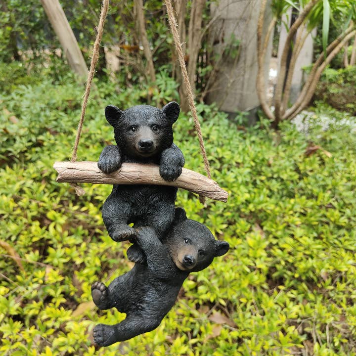 Hi-Line Gift Ltd. - Wholesale Decorative Figurine - Hanging Bear Cubs Playful Black Polyresin Figurine