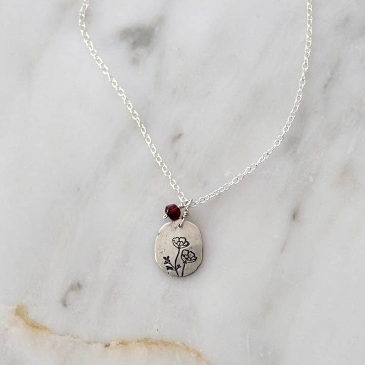 Silver Poppy Necklace, Botanical Jewelry, Silver Flower Necklace, Floral Jewelry, Flower Jewelry, Birth Flower, Dainty Necklace Short for wholesale by Sojourn Well