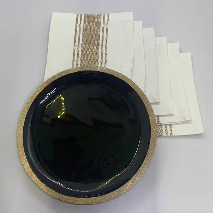 Rich Home Linens - Wholesale Coasters - Gift pack- Wooden Round Tray & Set of Six Tea Coasters1