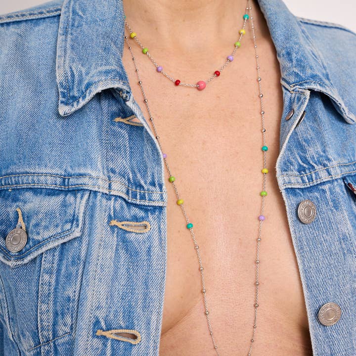 COLLIER LONG 8 BOULES EN ÉMAIL TRANSPARENT pour la vente par Argent Basic