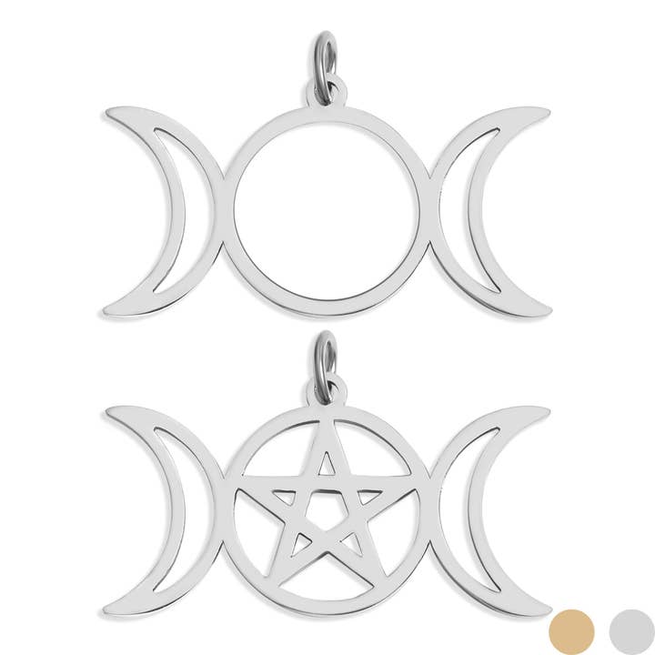 18K Gold PVD Stainless Steel Triple Moon Goddess Charm for wholesale by WJW