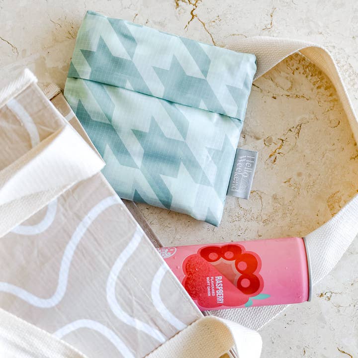 Hello Weekend - Wholesale Grocery/shopping bag - Sage Houndstooth - Shopper Bag2