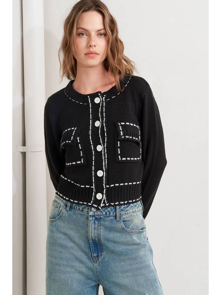 A sweater knit top - FSW1326 BLACK WHITE for wholesale on Faire2