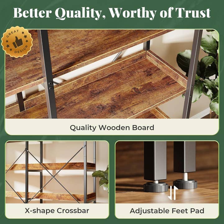 Rustic Brown 5 Tier Bookcase for wholesale on Faire7