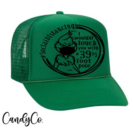 Social Distance trucker hat 6ft christmas holiday Grinch for wholesale by The Candy Collections