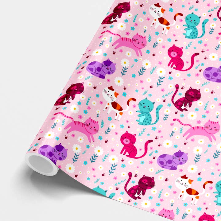 Girls Cat Wrapping Paper, Best Seller For Kids (min of 5) for wholesale by Pear Tree Press