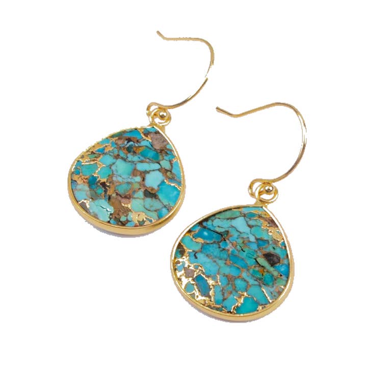 Waves And Rays Copper Turquoise Earrings for wholesale by Beyou Jewelry