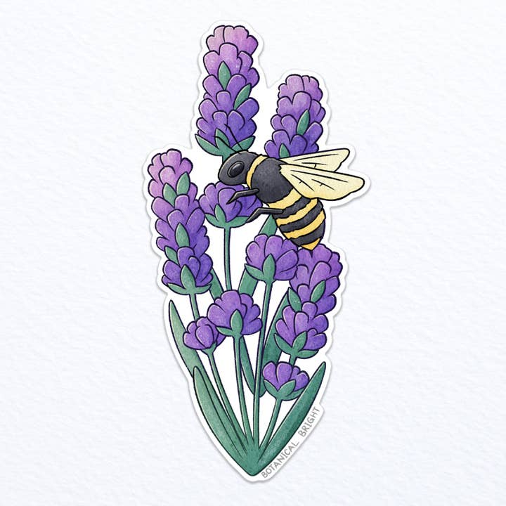 Bee and Lavender Waterproof Vinyl Sticker for wholesale by Botanical Bright