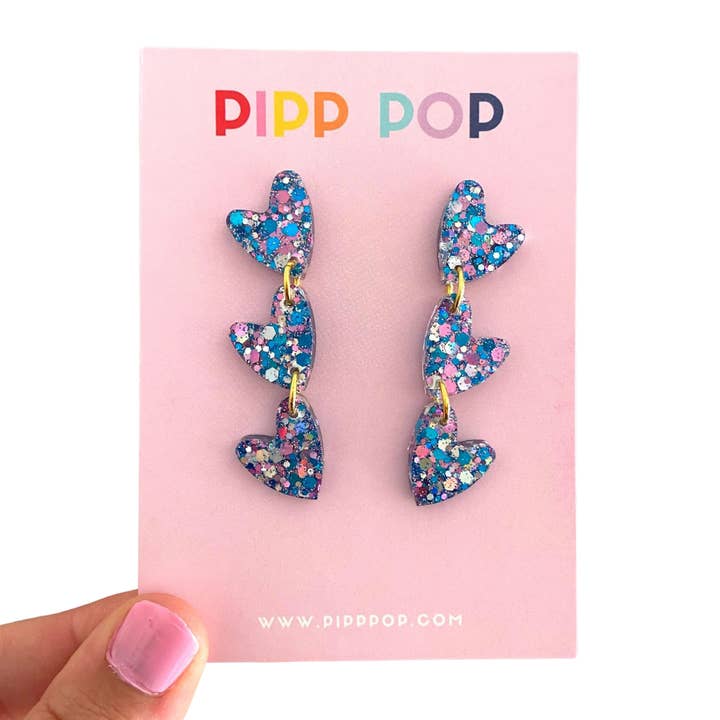 Pipp Pop - Wholesale Dangle earrings - Glitter Heart Dangles - 8 Colours Available6