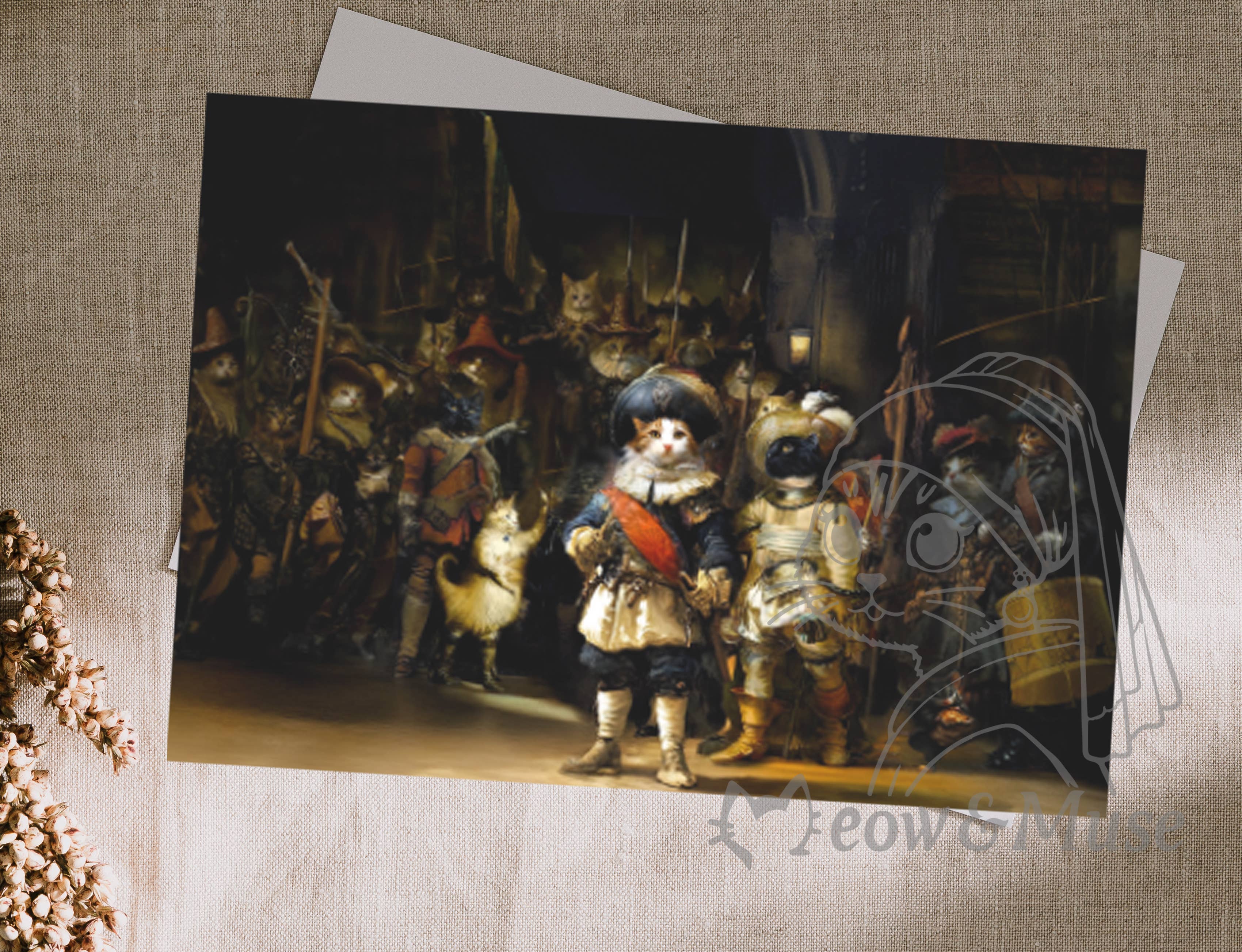 Meow & Muse - Wholesale Postcard - Origineel ontwerp Kattenkaart 'Nachtwachtkatten'0