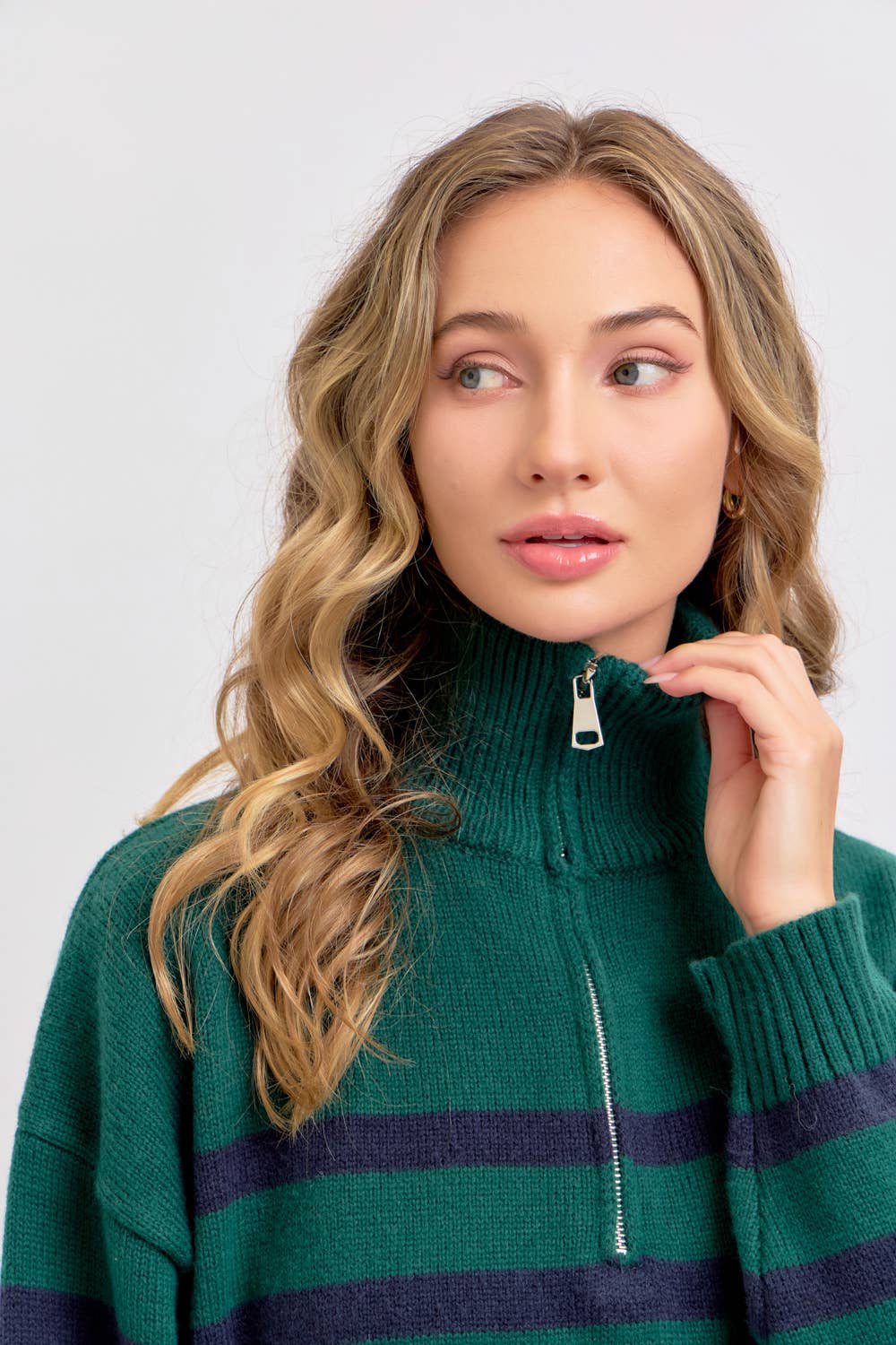 Sweet Lovely by Jen - Wholesale Knit Sweater - Women's - STRIPED ZIP-FRONT OVERSIZED PULLOVER KNIT SWEATER  29