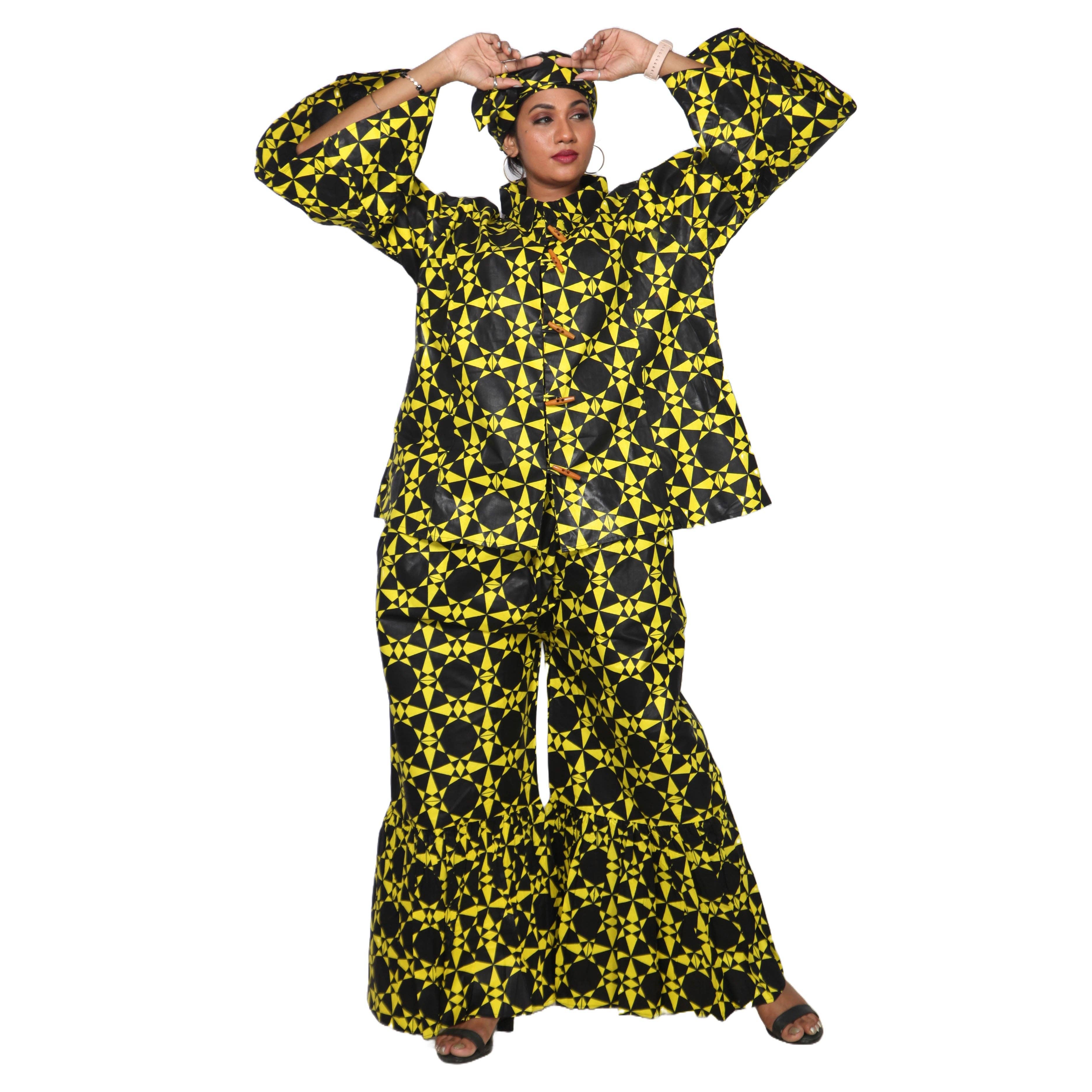 African Stars - Vente Ensemble haut et pantalon (PAS d'intérieur) - Femme - Ensemble Chemisier Femme et Pantalon Palazzo -- Imprimé FI-405038