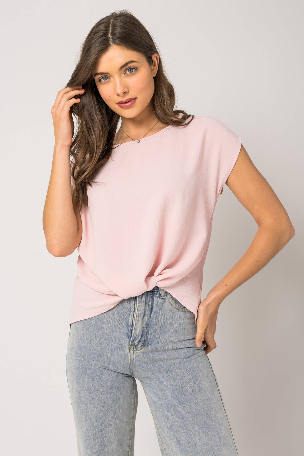 GILLI - Wholesale Blouse - Women's - SOLID WOVEN TEE WITH FRONT KNOT DETAIL9