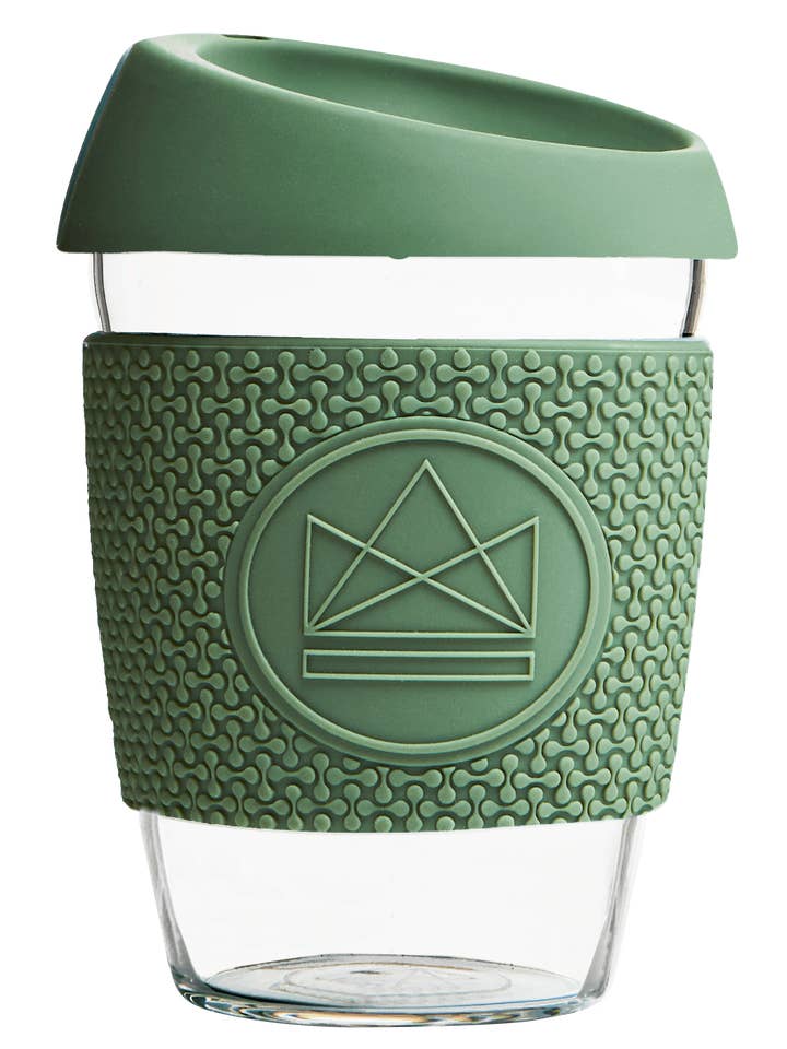 Glass Coffee Cup - Happy Camper 12 oz for wholesale by Neon Kactus