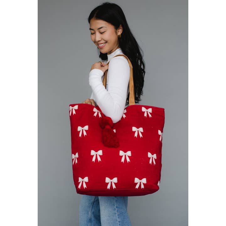 Panache Apparel Co. – Großhandel Tragetasche – Damen – Rot-weiße Schleifen-Tragetasche4