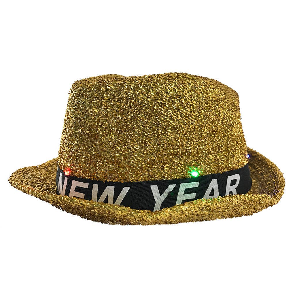 KINREX - Venta al por mayor Sombreros/coronas de fiesta - Sombrero de Feliz Nochevieja - Light Up Gold Fedora0