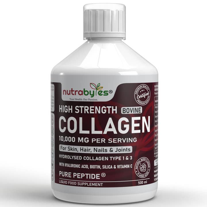 High-Strength Liquid Bovine Collagen Supplement for Women and Men, 10,000 mg Liquid Collagen with Hyaluronic Acid and Vitamin C, 19 Amino Acids, Collagen Types 1 and 3, Berry Flavoured, Halal & Kosher certified for wholesale by NUTRABYTES