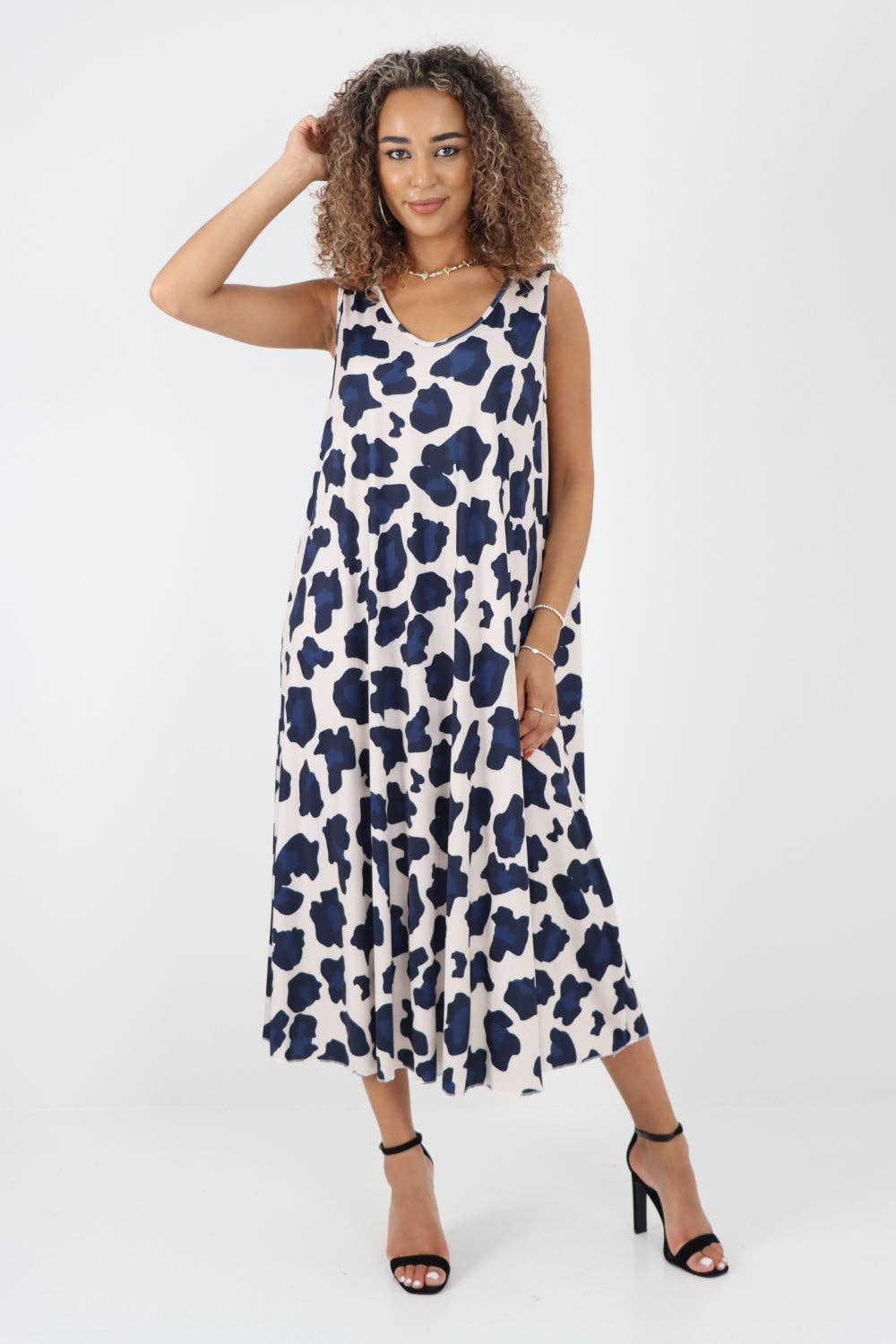 Miss Bold - Vendita all'ingrosso Vestito - Donna - Abito longuette senza maniche con stampa animalier italiana16