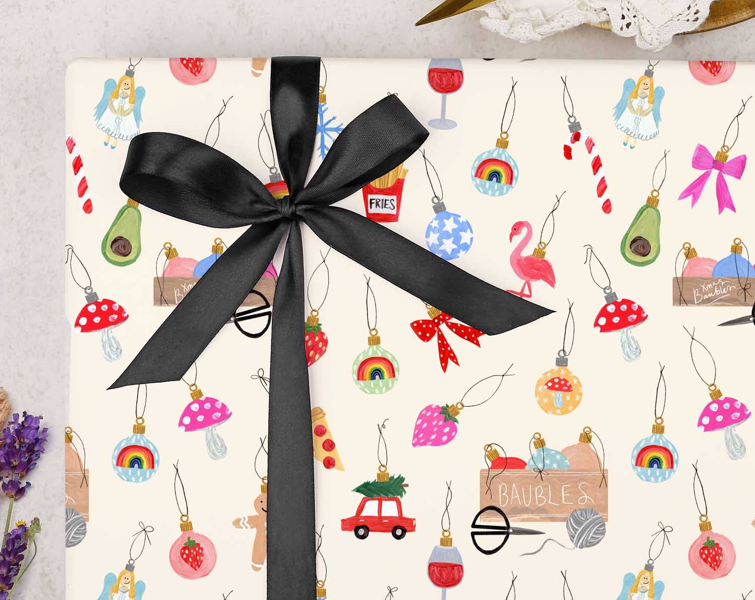 Making Meadows Ltd – wholesale Flat wrap – Christmas Ornaments Wrapping Paper | Gift Wrap1