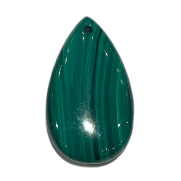 Flat malachite pendant in the shape of a drop with a pierced front for wholesale by Foliesbijoux