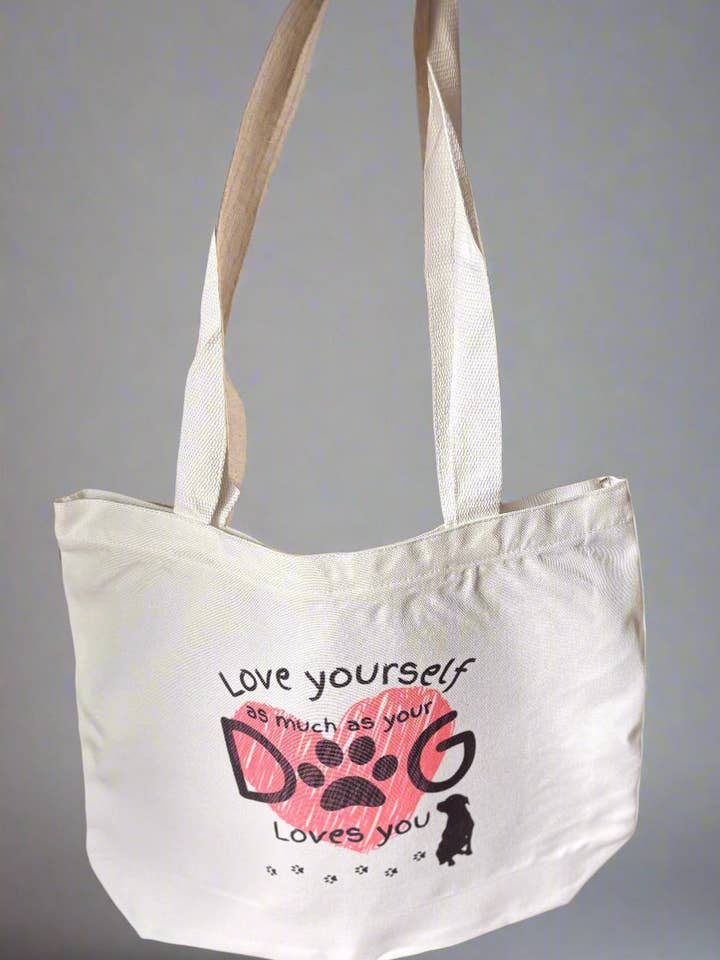 Love Yourself as Much as Your Dog Loves You Large Canvas Tote for wholesale by Accentuate the Positive