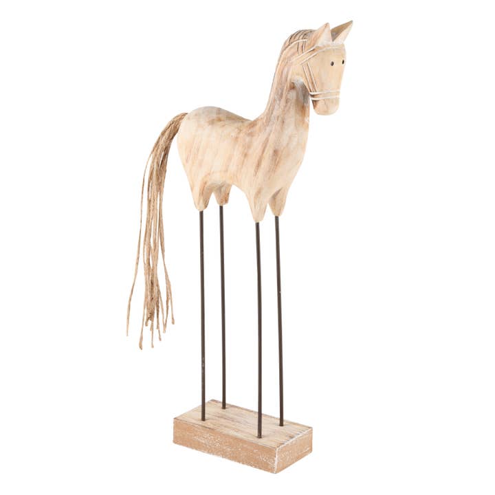 Deco horse on foot, natural, wood/metal, 15x5x34cm for wholesale by Dekoratief