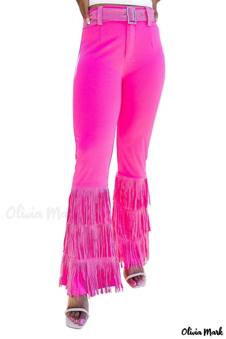 HET ROSA byxor med rosa fransar hög midja utsvängda byxor för wholesale på Faire8