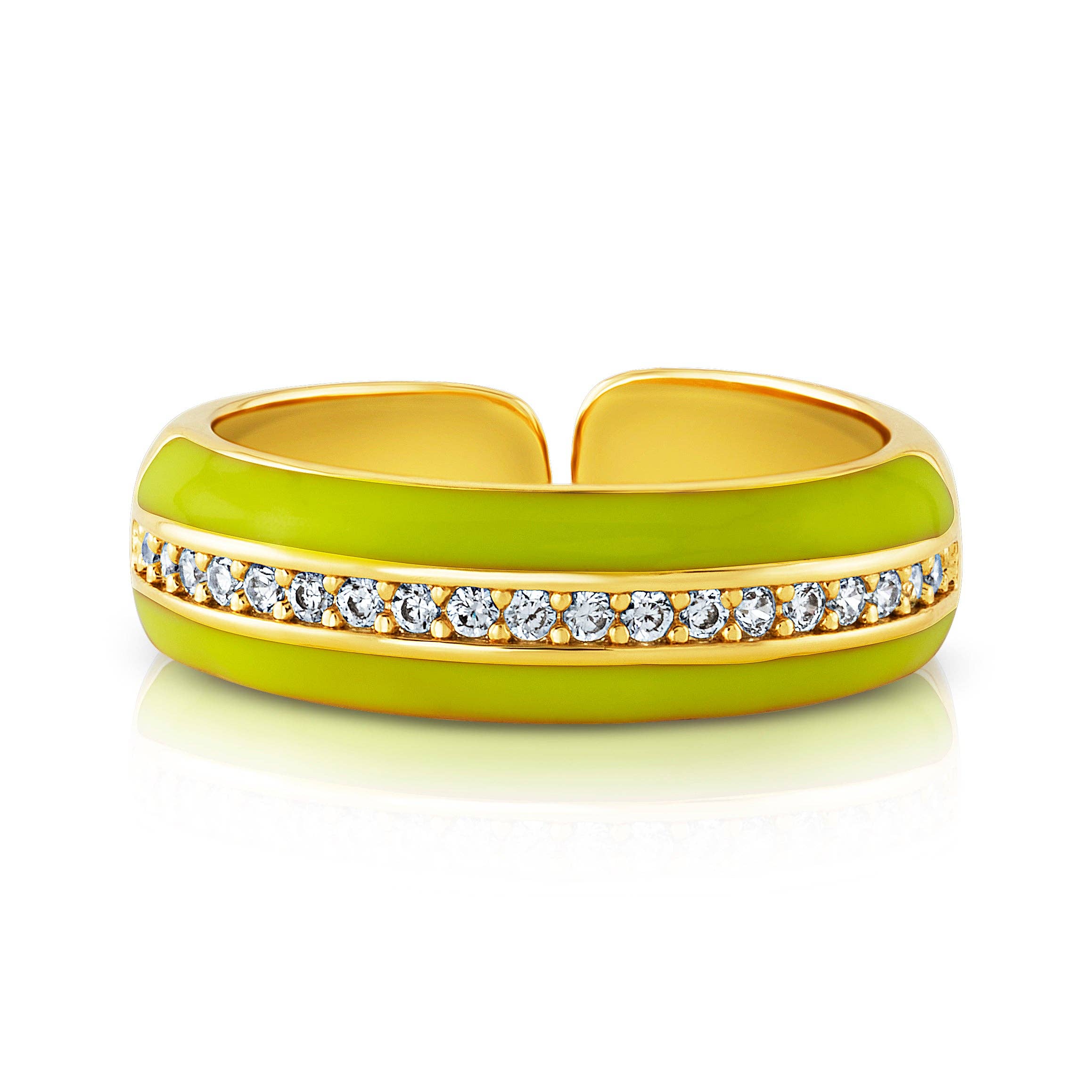 JEN HANSEN - Wholesale Multi-Stone Ring - ENAMEL 1 ROW CZ RING, NEON YELLOW