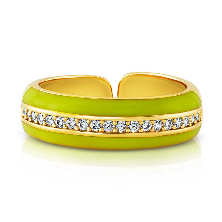 JEN HANSEN - Wholesale Multi-Stone Ring - ENAMEL 1 ROW CZ RING, NEON YELLOW0