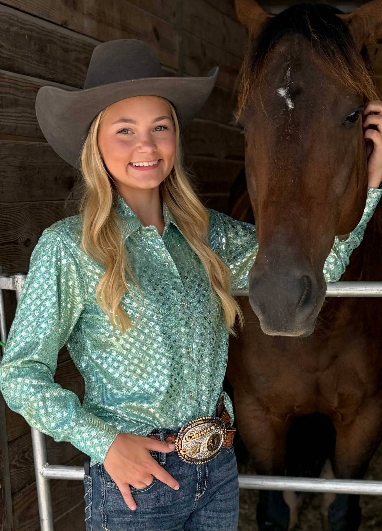 The Ranch Equestrian Apparel & Accessories - Wholesale Button Down Shirt - Women's - “Mint to Win” Barrel Racing Show Shirt