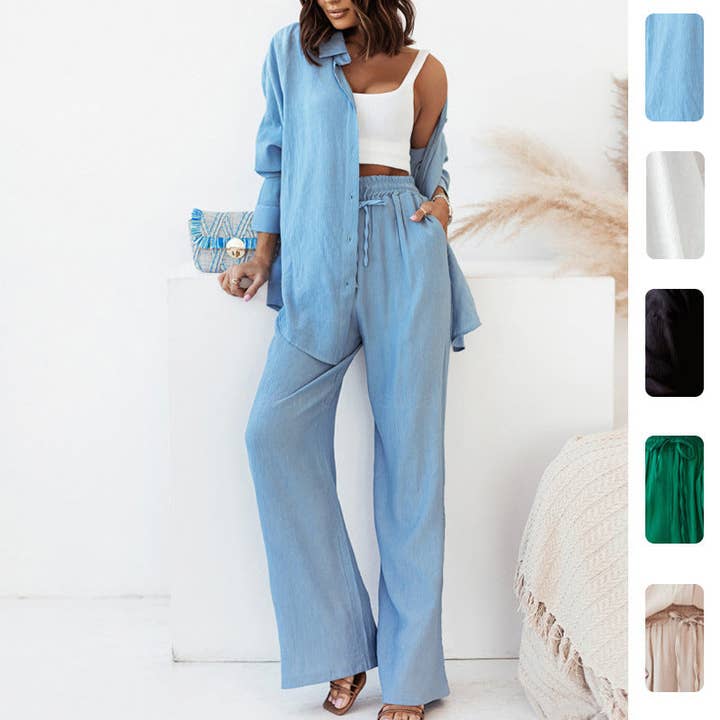 Women's Two-Piece Set High-Waisted Trousers Casual Stylish for wholesale by Halcyon Outfitters®