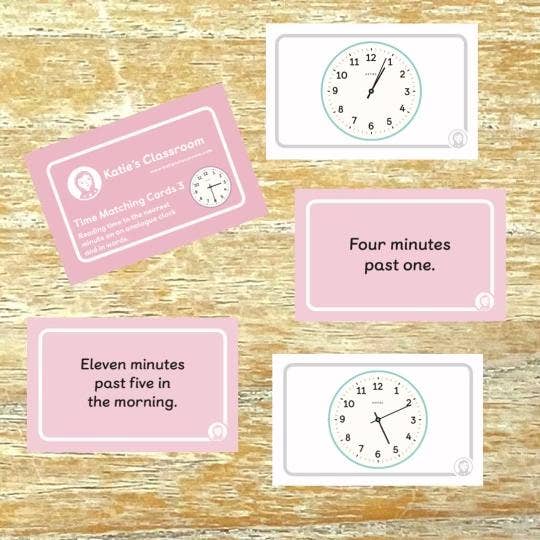 Katie's Classroom - Vente Cartes d'apprentissage – enfant et bébé - Cartes de correspondance de temps 3 - temps de lecture à la minute la plus proche