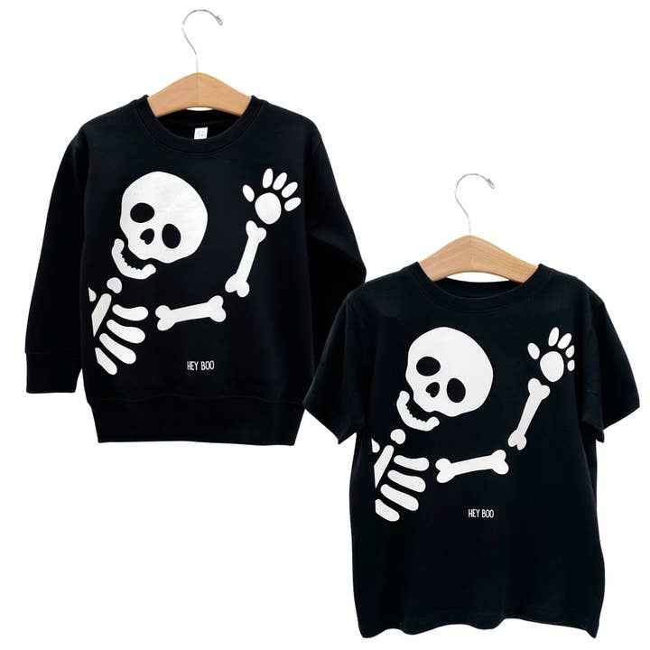 Hey Boo Skelly Tee or Sweatshirt, Halloween Skeleton, Glow for wholesale by The Wishing Elephant