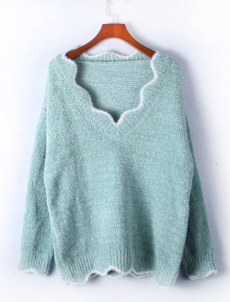 Masyal - Wholesale Knit Sweater - Women's - Scallop Trim Knit Sweater1
