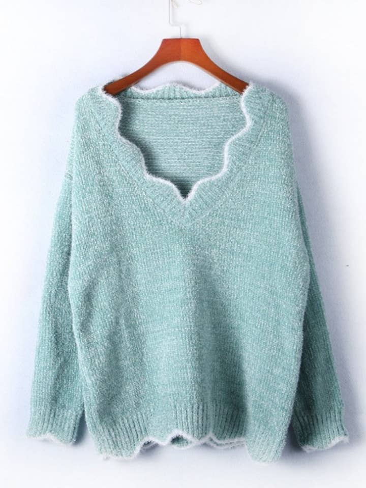 Masyal - Wholesale Knit Sweater - Women's - Scallop Trim Knit Sweater1