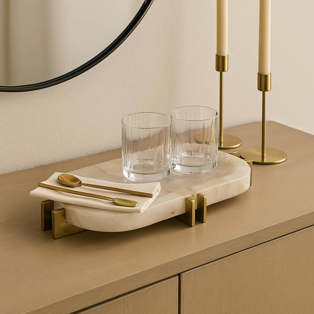 Sagebrook Home - Wholesale Decorative Tray - Decorative Tray - White Quartz with Gold Details, 14 in.1