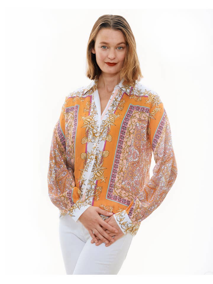 Dizzy-Lizzie - Wholesale Button Down Shirt - Women's - Buckhead Boxy Top Engineered Print0
