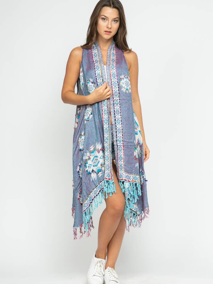 Gilet Brodé à Épaisses Coutures Ambre - Violet Nacré pour la vente par Raj Trading & Imports (USA) Inc.