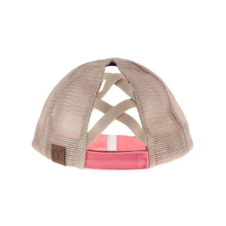 C.C Beanie – Boné de beisebol - Mulher por atacado – C.C Boné com Rosto Sorridente Bordado e Cruzado para Rabo de Cavalo Alto C.C BT10151