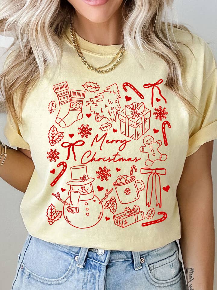 Kissed Apparel - Wholesale Screen Printed T-Shirt - Women's - Merry Christmas Holiday Comfort Colors Tee 1