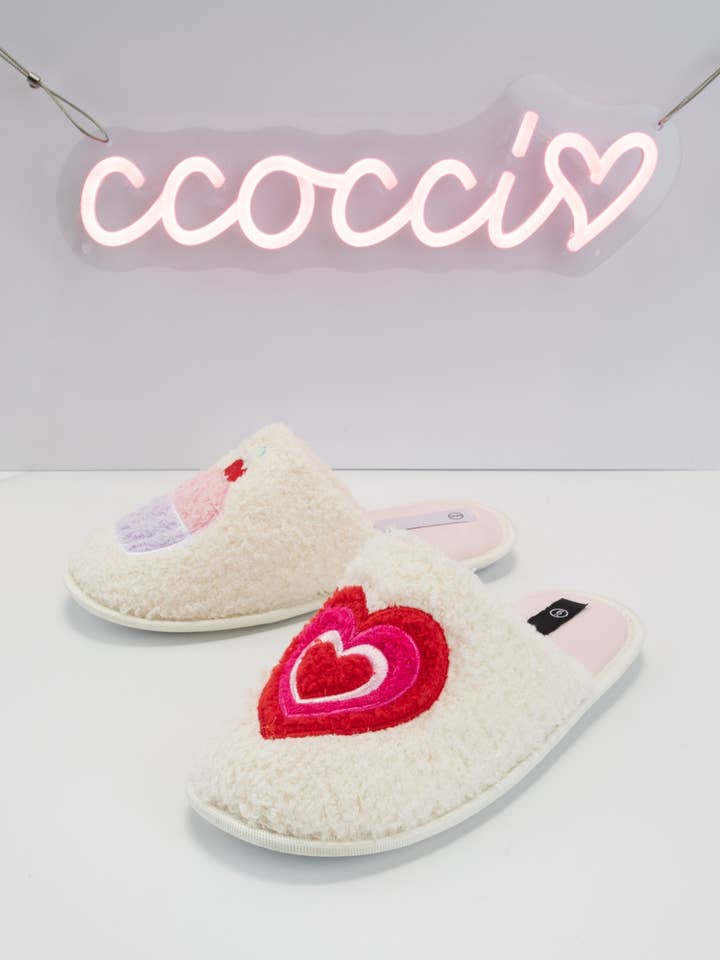 WHITE HYDEE-38 CUTE CUPCAKE AND HEART SLIP-ON SLIPPERS for wholesale on Faire