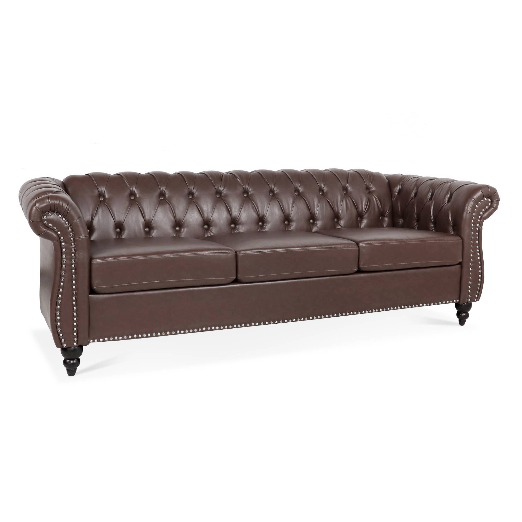 39F Inc. - Wholesale Chair - 84.65''BLACK PU Rolled Arm Chesterfield 3 Seater Sofa,6Color28