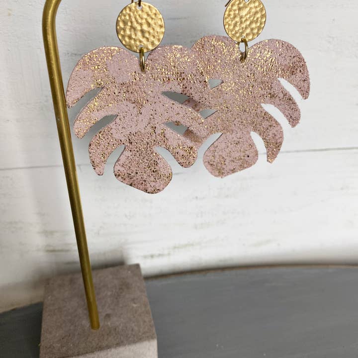 The Supply Society - Wholesale Dangle Earrings - Monstera Leaf Leather Hook Earrings4