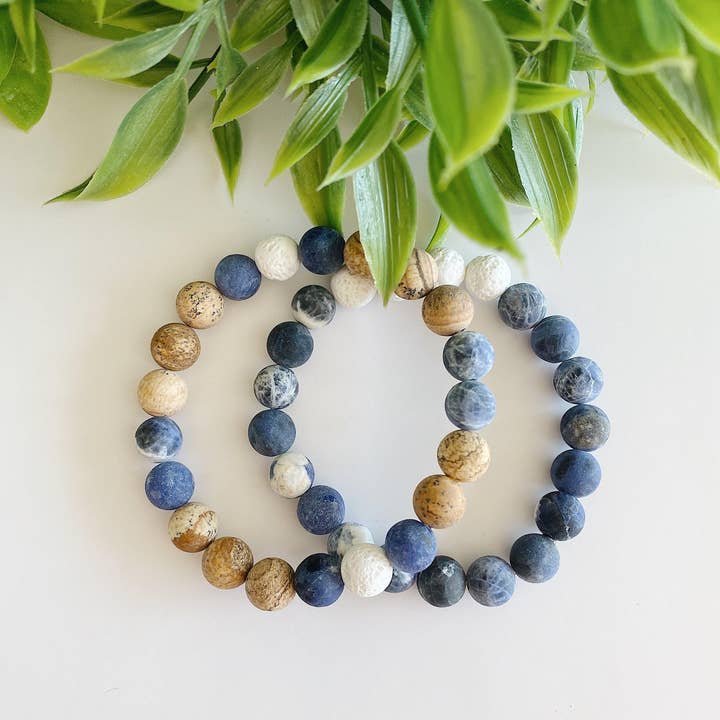 REMOVED BRAND – wholesale Pärlarmband – Sodalit+ Jasper pärlstav diffusor armband - 8 MM Set2