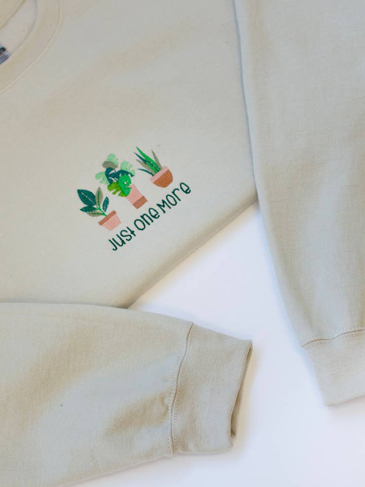 Just One More Embroidered Crewneck for wholesale by Ireland’s Bowtique